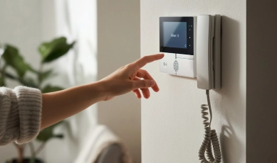 Modern home security keypad installed as part of a CCTV in Harrogate system.
