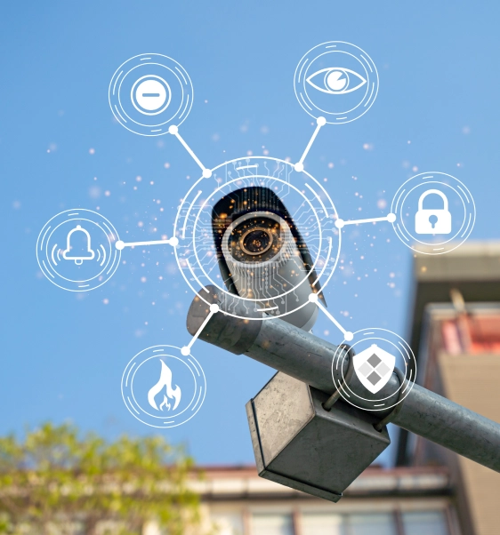 Modern security camera connected to wireless systems for enhanced protection.
