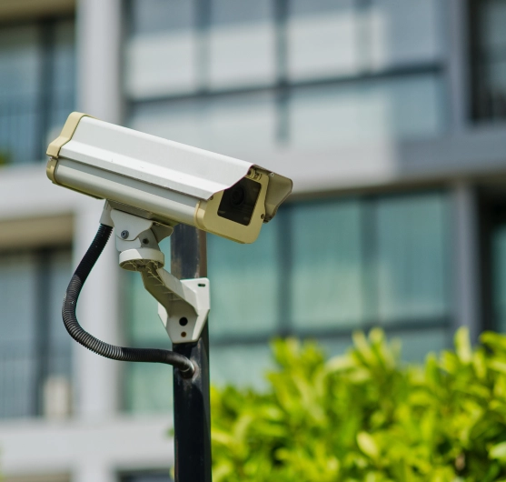 TAYBELL outdoor CCTV security camera mounted on a pole to monitor commercial and residential properties.
